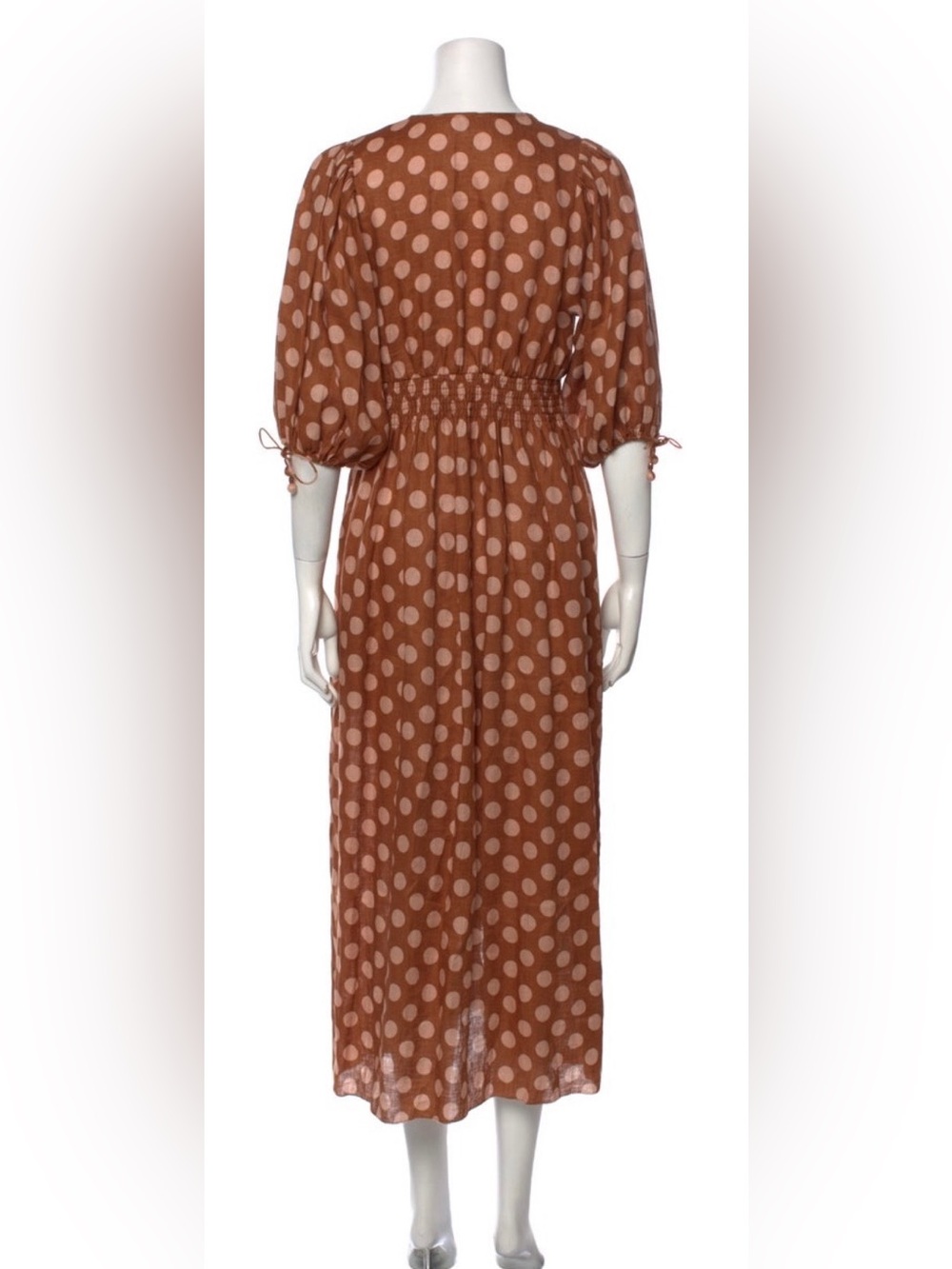Zimmermann Brown Polka Dot Puff Sleeve linen Midi Dress - Picture 3 of 6